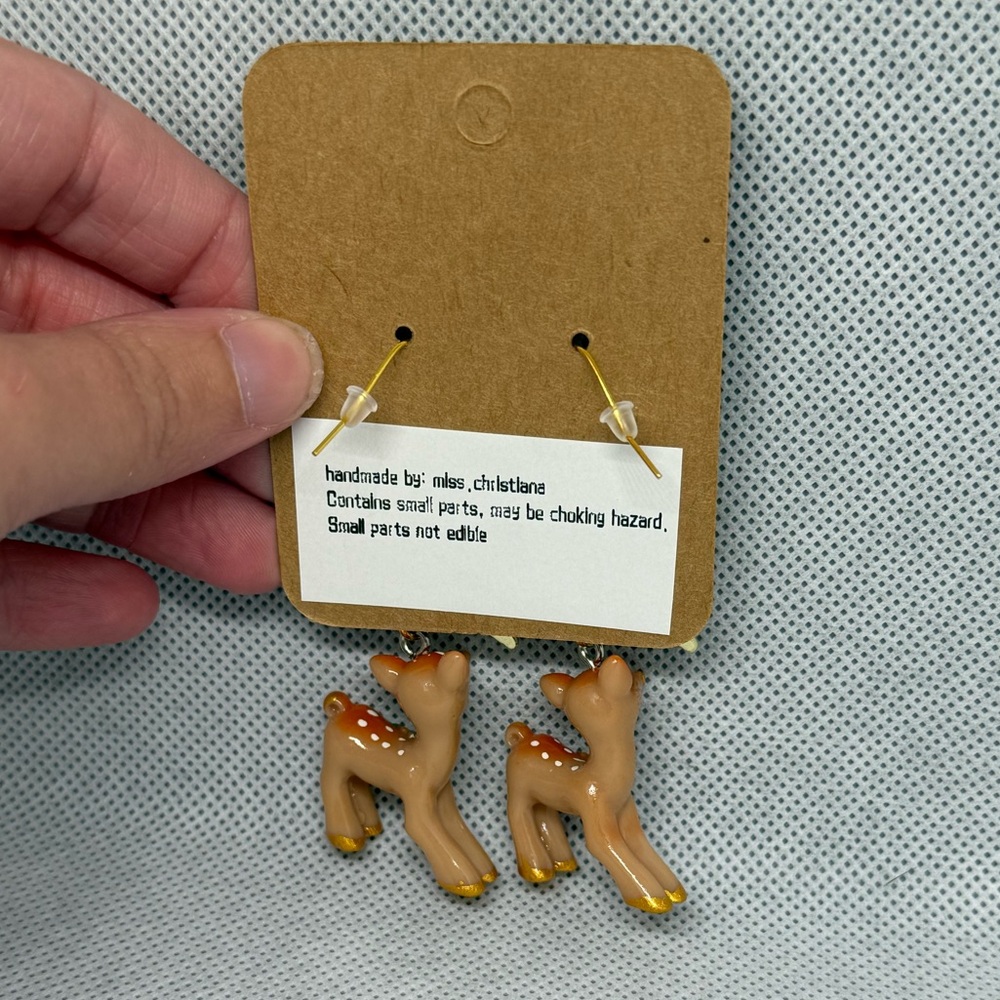 Handmade Golden Bow Reindeer Earrings - Picture 6 of 6